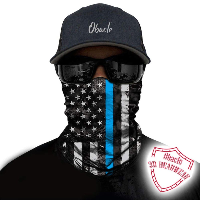 Obacle Bandana Face Mask for Dust Wind Sun Protection Seamless Bandana Mask Men Women Festival Fishing Hunting Riding Work Outdoor Running Tube Mask Neck Gaiter (US Flag 1 Blue Line) - Image 1